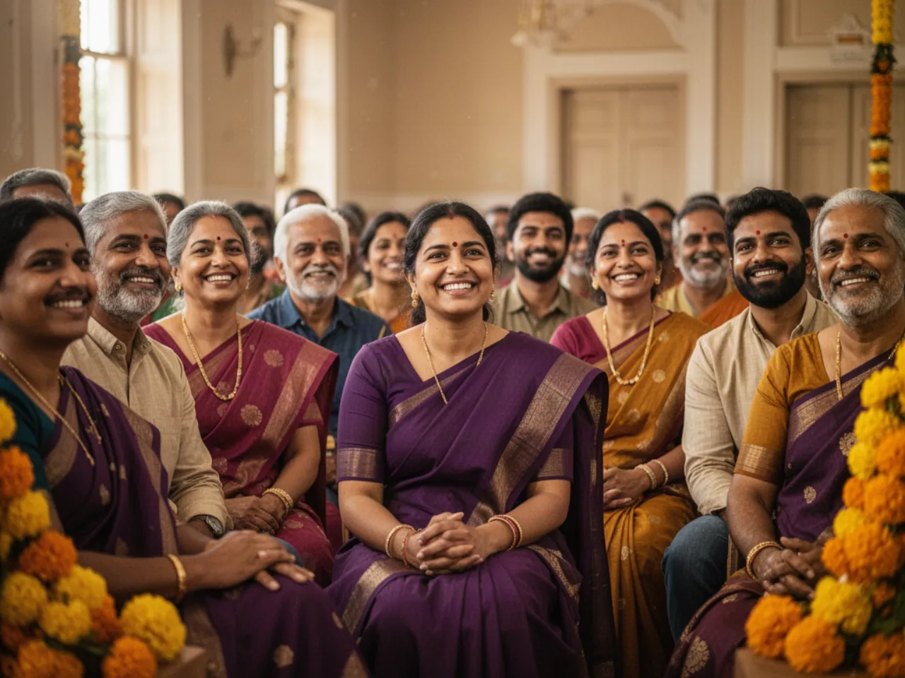 Members of a community association seated together in a hall
